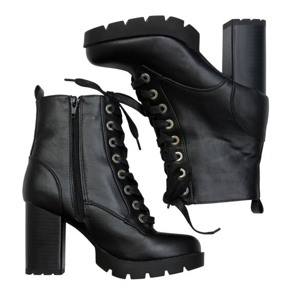Sincerely Jules Racer Black Lace Up Combat Boots Chunky Heel Ankle Booties 6.5 - Picture 5 of 8